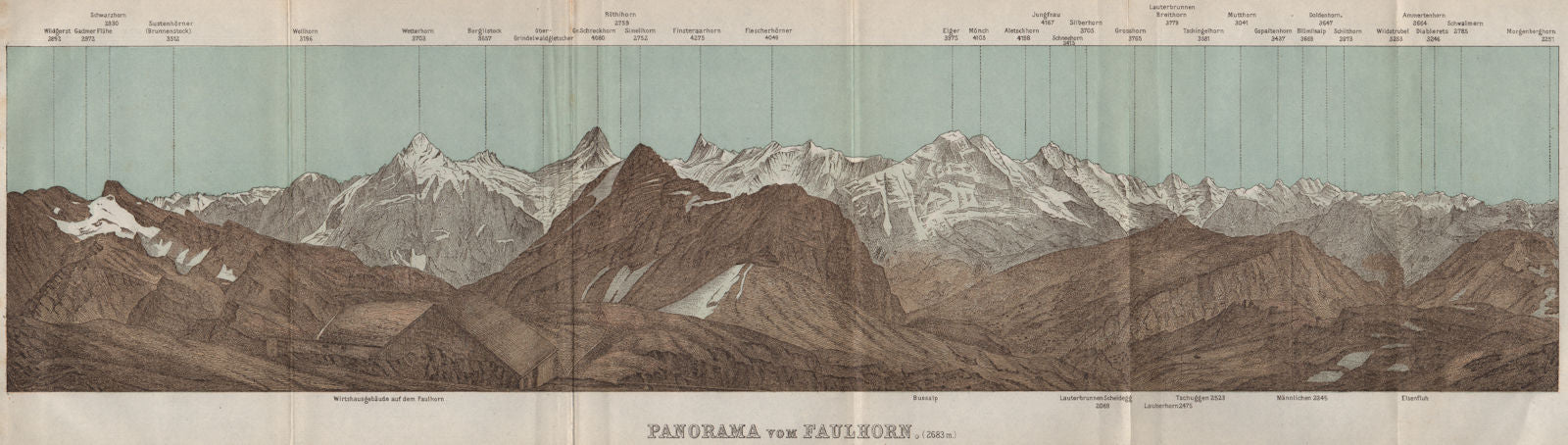 PANORAMA from/vom FAULHORN. Berner Oberland. Bernese Oberland 1897 old map